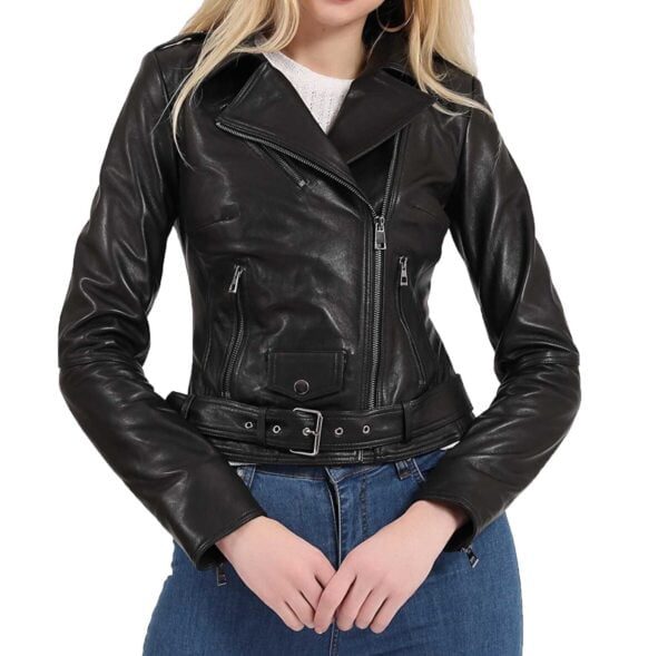 Womens Black Leather Biker Jacket