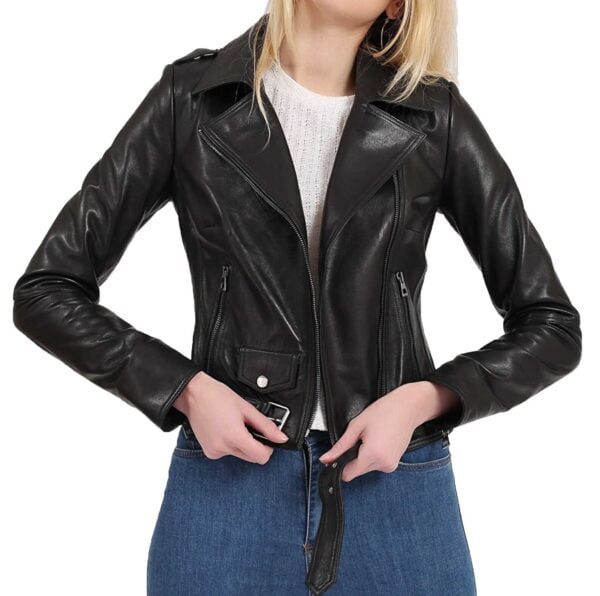 Womens Black Motorcycle Leather Jacket