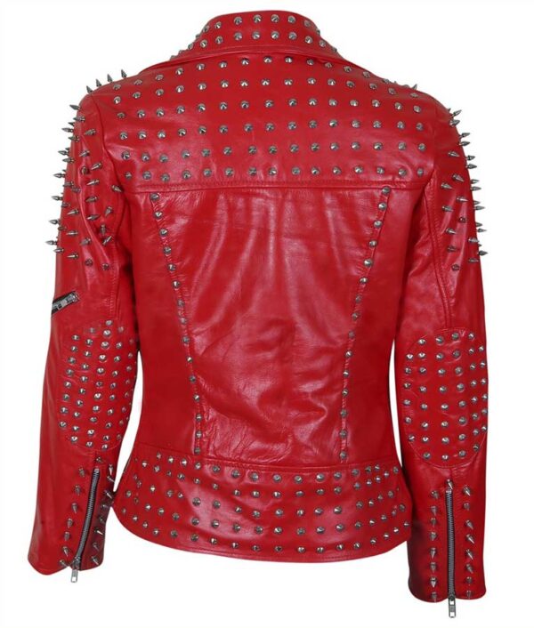 Red Spike Studded Leather Jacket