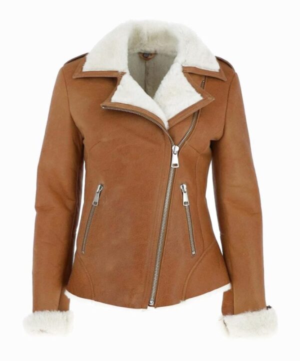 Women’s Tan Brown Sheepskin Shearling Leather Jacket