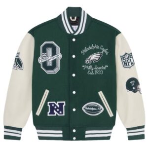 Men's Philadelphia Eagles OVO x NFL Midnight Green Full-Snap Varsity Jacket