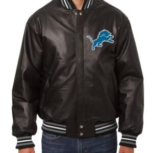 Men's JH Design Black Detroit Lions Leather Full-Snap Jacket