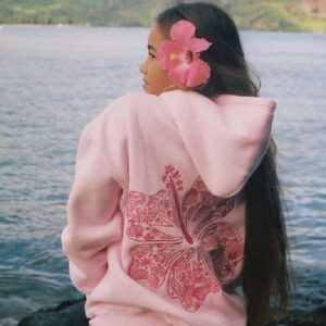 Pink Palm Puff Hawaii Hibiscus Hoodie