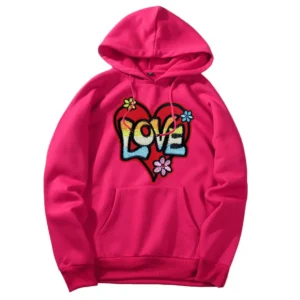 Unisex Red Love Heart Pullover Hoodie