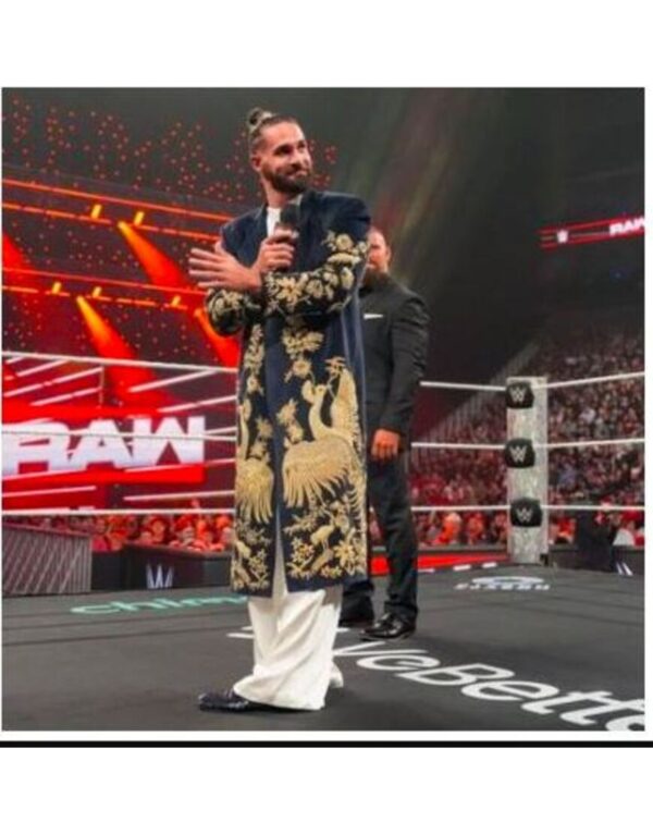 WWE-RAW-2025-Seth-Rollins-Golden-Peacock-Long-Coat