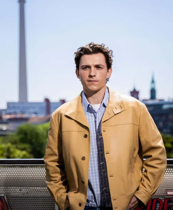 Tom-Holland-Spider-Man-New-Day-Berlin-Tan-Leather-Jacket